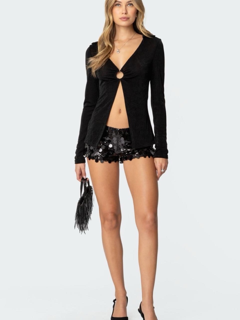 NWT Edikted Sephira Sequin Micro Shorts Black